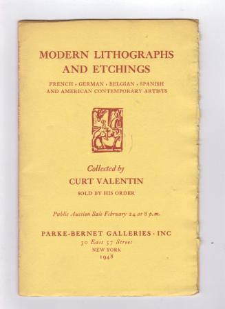 Modern Lithographs and Etchings Collected by Curt Valentin - Sold by His Order