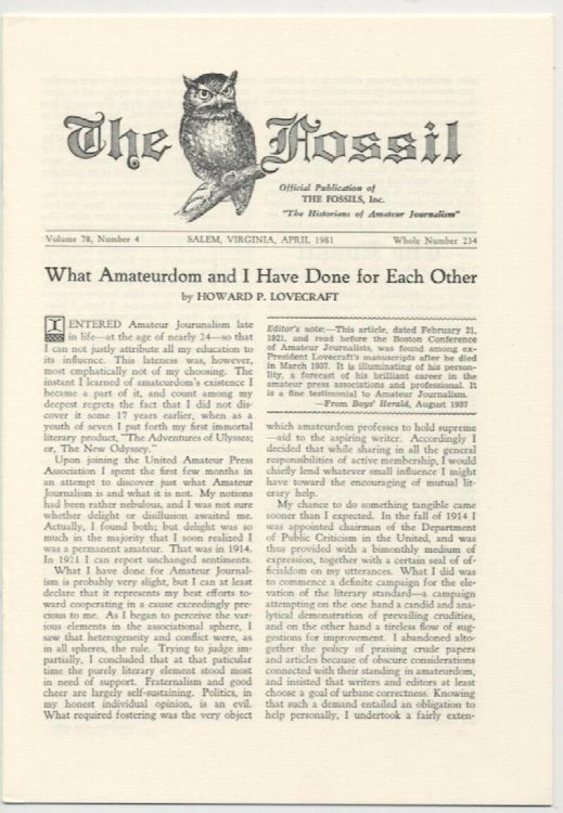 THE FOSSIL. April, 1981. Vol. 78, No. 4. Whole Number 234. 