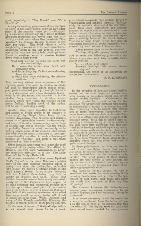 THE NATIONAL AMATEUR. December, 1933. Lovecraft contributes two pages of poetry critique.