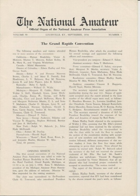 THE NATIONAL AMATEUR. September, 1933. Vol. 36, No. 1.