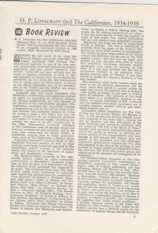 THE FOSSIL. October, 1977. Vol. 75, No. 2. Whole Number 220.