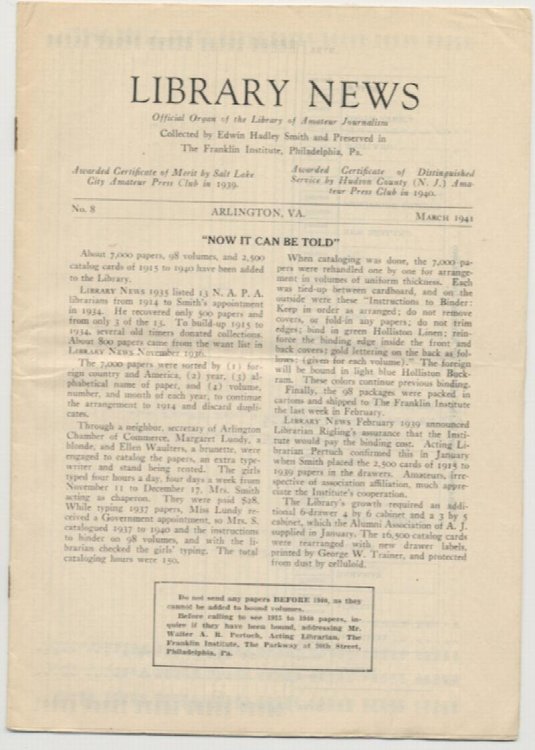 LIBRARY NEWS. March, 1941. No. 2.