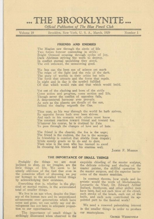 THE BROOKLYNITE. March, 1929. Vol. 19, No. 1.