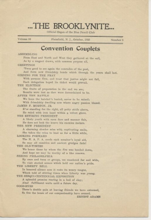 THE BROOKLYNITE. October, 1926. Vol. 16, No. 3. 