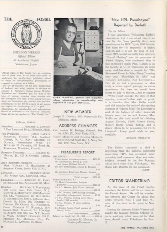 THE FOSSIL. Vol. 56, No. 159. October, 1958.