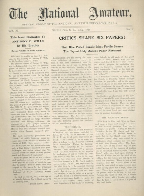 THE NATIONAL AMATEUR. Vol. 38. No. 5. May, 1916. 
