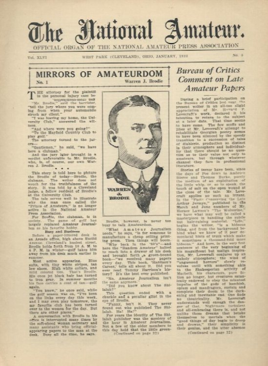 THE NATIONAL AMATEUR. Vol. XLVI. No. 3. January, 1922. [Errant date]