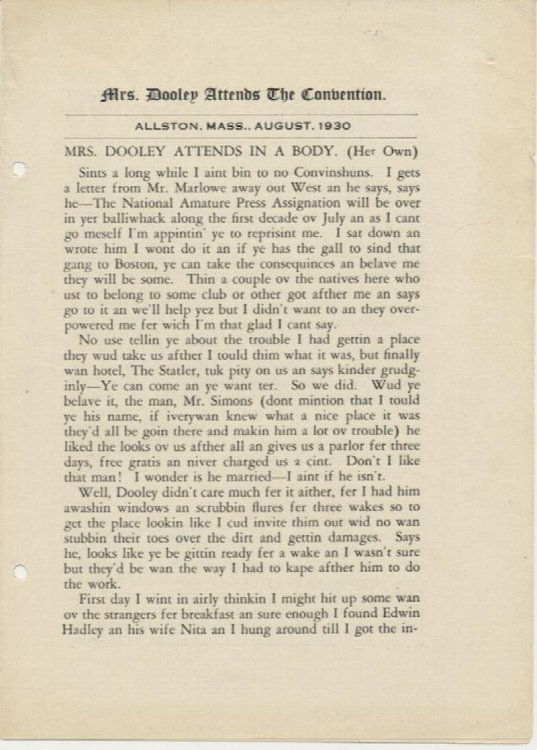 MRS. DOOLEY ATTENDS THE CONVENTION. August, 1930.