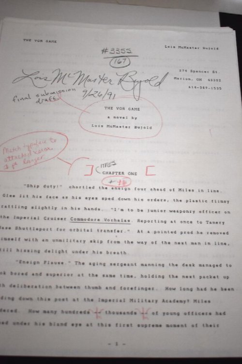 THE VOR GAME. Signed, 390 page, Hugo Award Winning novel, final submission draft. With additions.