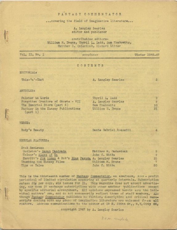 FANTASY COMMENTATOR. Vol. II, No. 1. Winter, 194647 . Click FANZINES for additional issues.