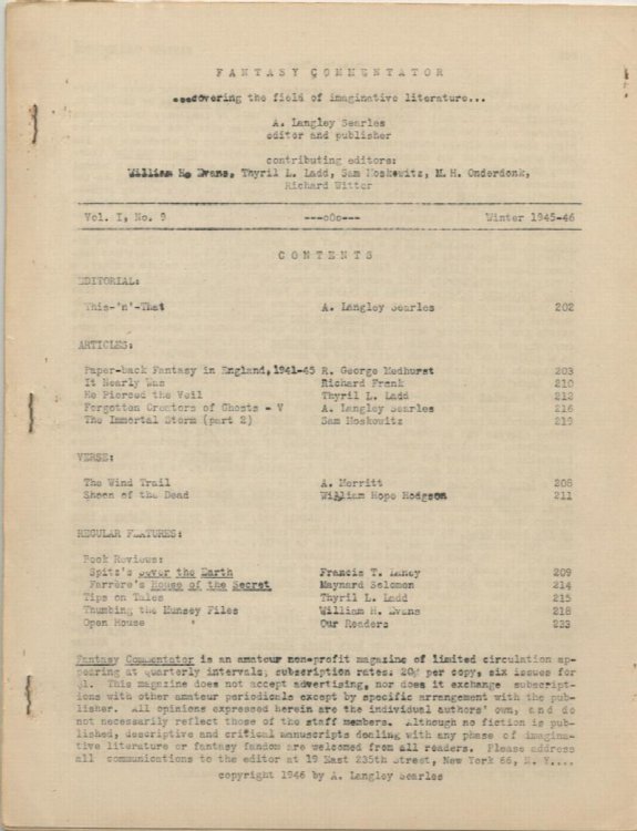 FANTASY COMMENTATOR. Vol. I, No. 9. Winter 1945-1946.