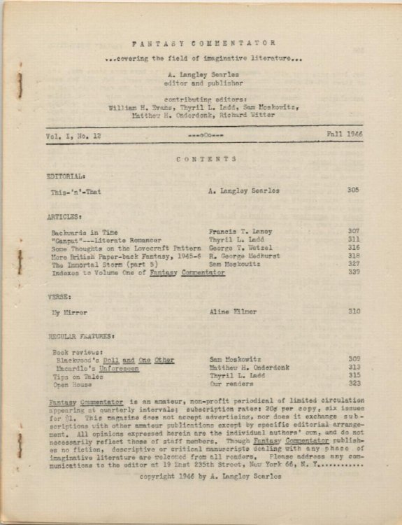 FANTASY COMMENTATOR. Vol. I, No. 12. Summer 1946.