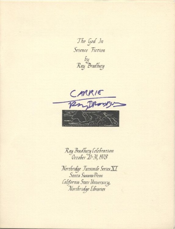THE GOD IN SCIENCE FICTION. Signed by author. Celebrating ten days of Ray Bradbury, October 21-31, 1978.