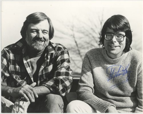 CREEPSHOW. Universal Pictures, 1982. Promotional photograph of Stephen King & George Romero, signed by Stephen King.