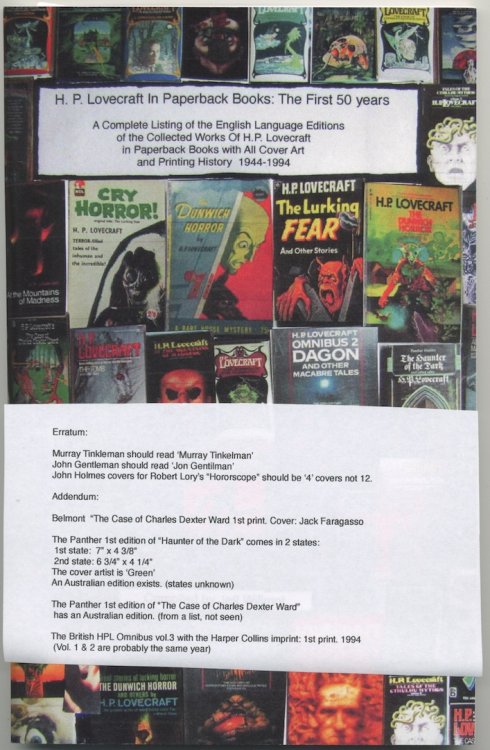 H.P. LOVECRAFT IN PAPERBACK BOOKS: The First 50 Years. 2nd printing with errata leaf. 50 copies printed.