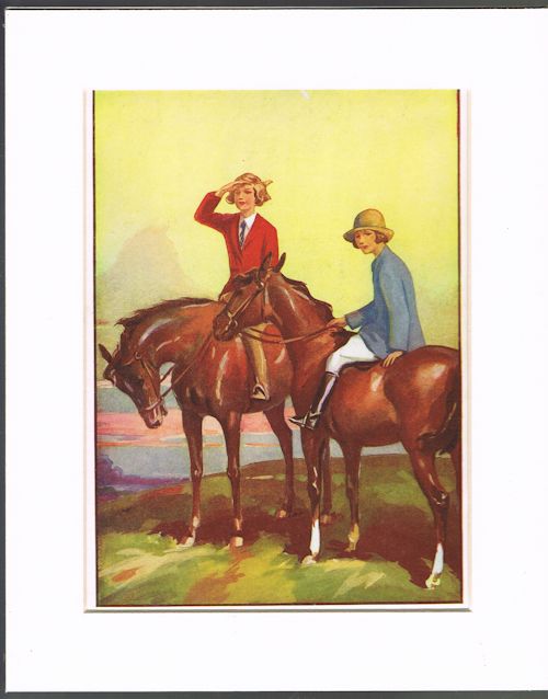 Taking a Breather (Mounted Book Plate of Horses/Ponies from 'The Schoolgirls' Book')