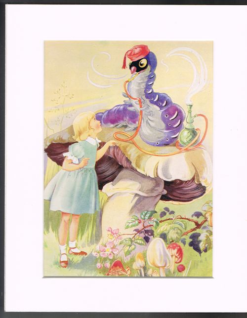 Smoking Caterpillar (Mounted Illustration from Alice in Wonderland)