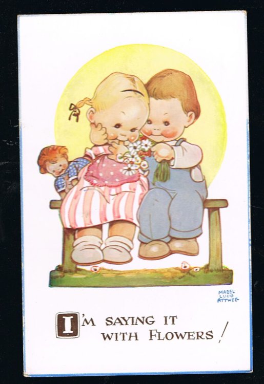 I'm Saying it With Flowers Doll Postcard