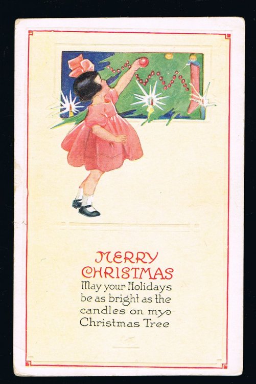 Candles on Christmas Tree Girl Embossed Postcard