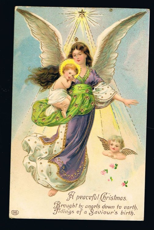 Angel with Baby Jesus Embossed Christmas Postcard