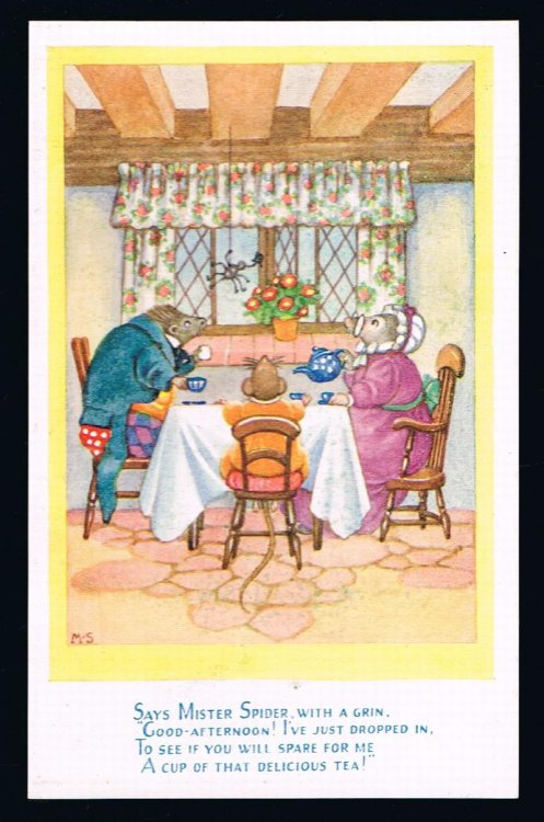 Mister Spider Drops in for Tea Postcard