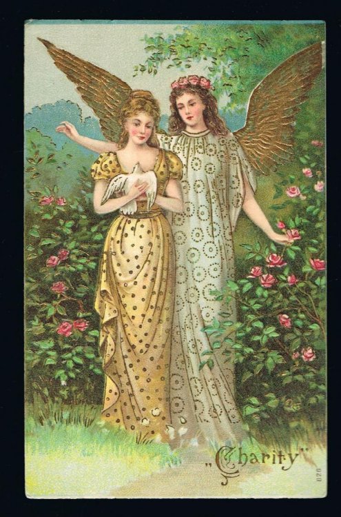 Charity Angel and Lady with Dove Embossed Postcard