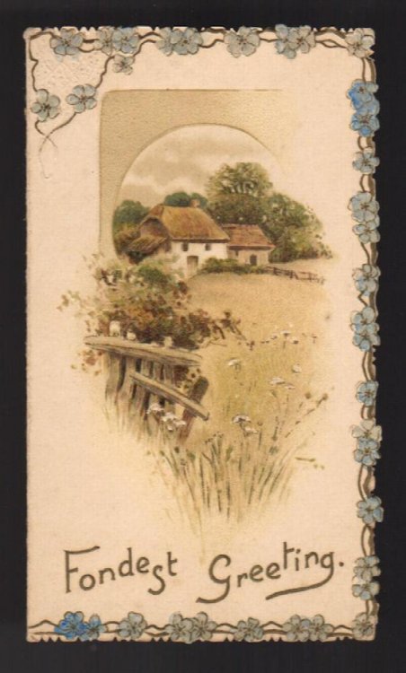 Pretty Floral Edged Rural New Year Embossed Greetings Card