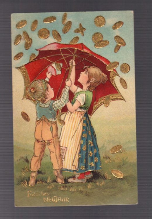 Christmas New Year Greetings Postcard - Embossed Pennies from Heaven