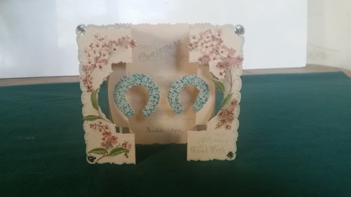 Victorian Christmas Greetings Card 1896 - Blossom, Floral Horseshoes