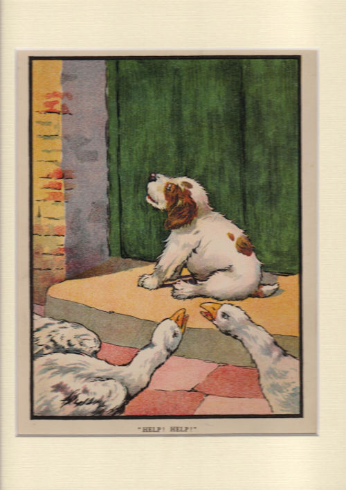 Help! Help! (Mounted Print of Puppy & Geese from Pets and Playmates)