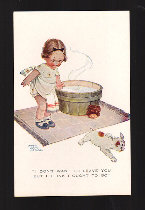 I Don't Want to Leave You - Puppy Dog Bath Tub Postcard