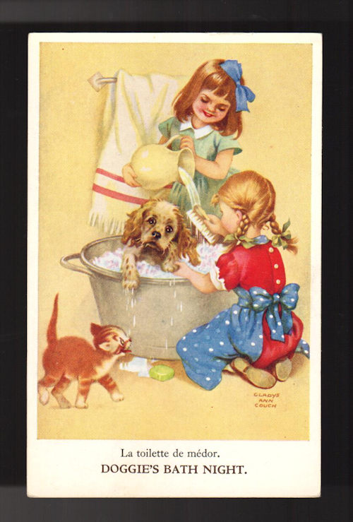 Doggie's Bath Night Postcard