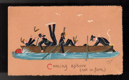 Coming Ashore Antique Embossed NY Christmas Card