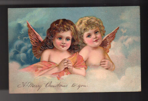Embossed Angel Cherub in Clouds Christmas Postcard