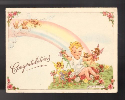 Congratulations New Baby & Fairies Vintage Greetings Card