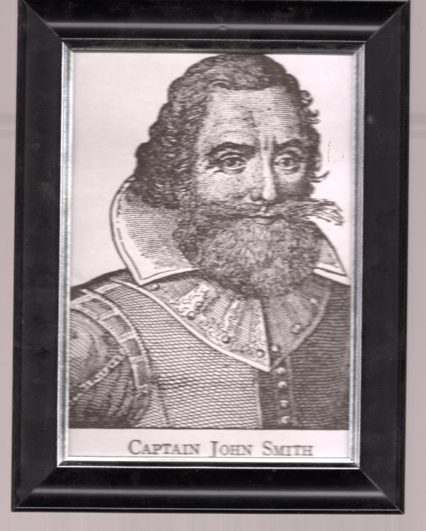 Framed Black & White Photo Reproduction of Woodcut Portrait of Captain John Smith