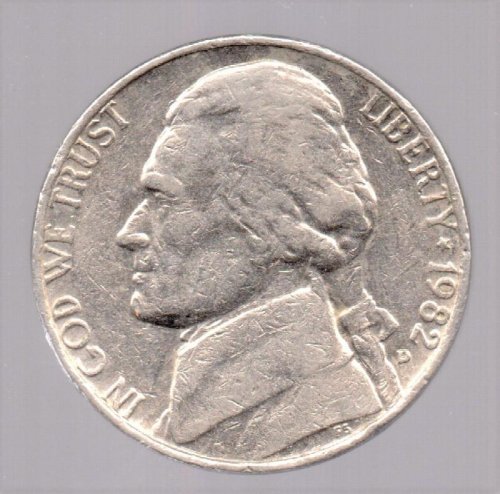 1982 P Jefferson Nickel