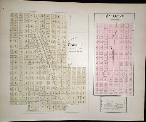 [Map] Pleasanton (of Linn Co.) & Mapleton (of Bourbon Co.) [backed with ] La Cygne (of Linn Co.) Fulton, Devon & Eastwood, Marmaton, Hiattville, & Uniontown (of Bourbon County, Kansas)
