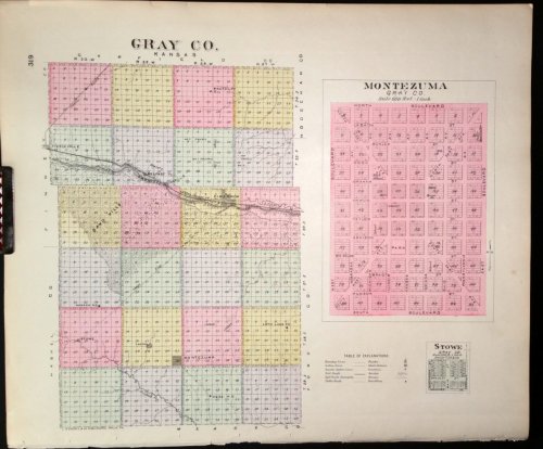 [Map] Gray County, Kansas, Stowe, & Montezuma (of Gray Co.) [backed with] Cimarron, Gray Co.