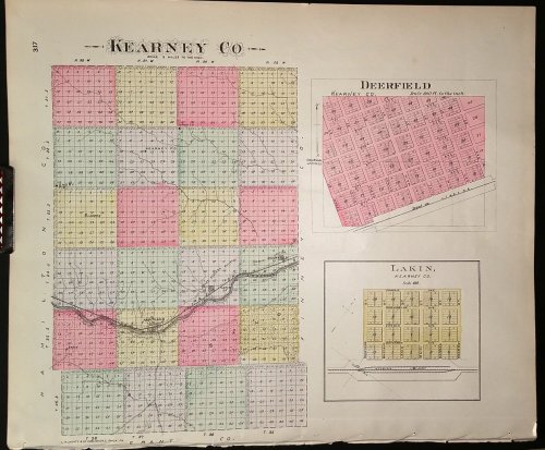 [Map] Kearney County (Kansas), Laking, & Deerfield (of Kearney Co.) [backed with] Hartland, Kearney Co.