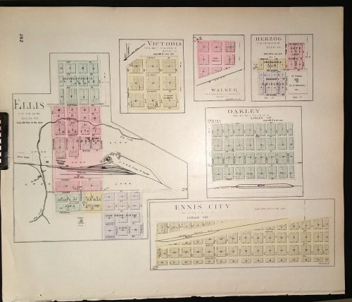 [Map] Ellis, Victoria, Walker, & Herzog (of Ellis County, Kansas), Oakley, & Ennis City (of Logan Co.) [backed with ] Logan Co.]