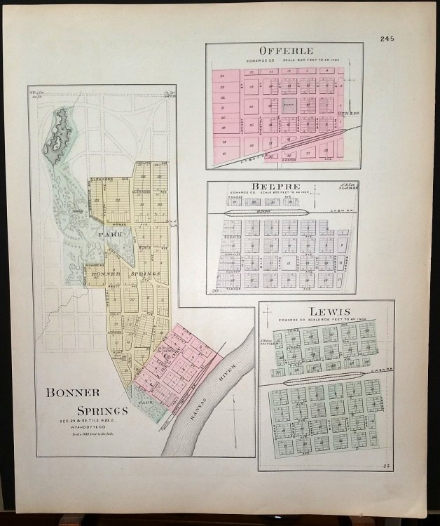 [Map] Bonner Springs (of Wyandotte County, Kansas), Offerle, Belpre, & Lewis (of Edwards Co.) [backed with ] Edwards Co.
