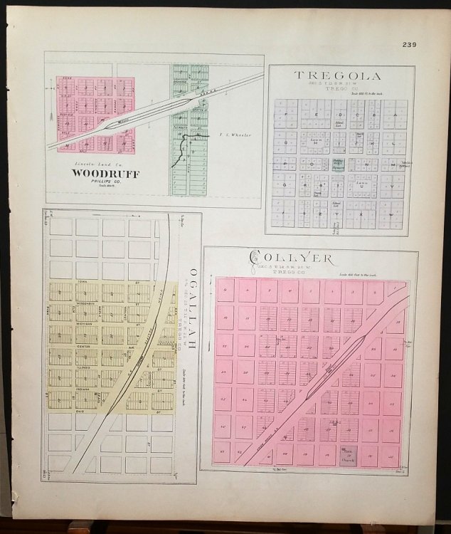 [Map] Tregola, Collyer, Ogalla (of Trego County, Kansas), & Woodruff (of Phillips Co.) [backed with ] Wa-Keeney [Wakeeney] (of Trego Co.)