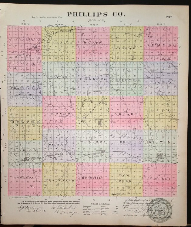[Map] Phillips County, Kansas [backed with] Phillipsburg, Marvin, Logan, & Long Island (of Phillips Co.)