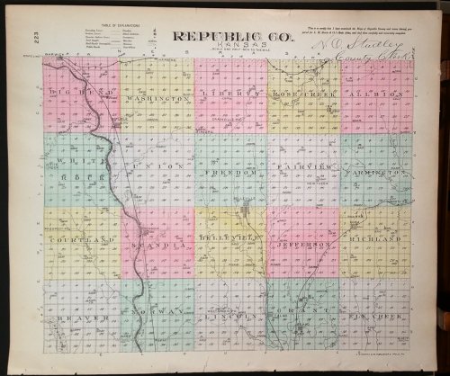[Map] Republic County, Kansas [backed with] Scandia, Republic City, White Rock, Ida, Cuba (Republic Co.), Adell, & Mystic (of Sheridan Co.)