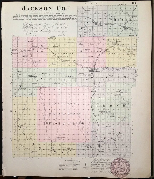 [Map] Jackson County, Kansas [backed with] Whiting (Jackson Co.), Reading, Olpe, Bitler, & Plymouth (of Lyon Co.)