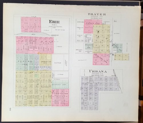 [Map] Osage Mission, Galesburg, & Earlton (of Neosho County, Kansas) [backed with ] Erie Thayer, & Urbana (of Neosho Co.)