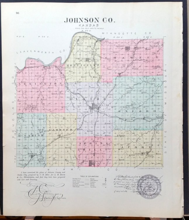 [Map] New Kiowa, Sun City (of Barber County, Kansas), Stanley, Holliday, Morse, & Lenexa (of Johnson Co.) [backed with] Johnson Co.