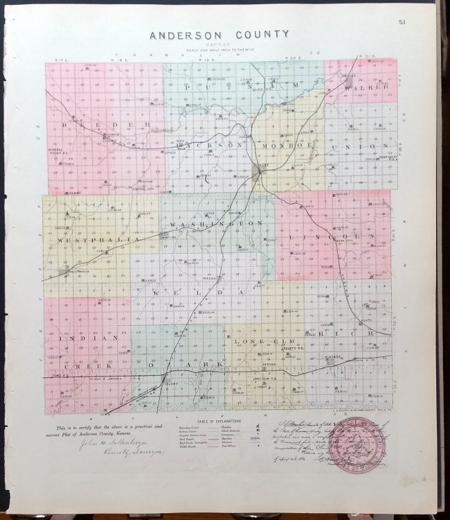 [Map] Anderson County, Kansas [backed with] Colony, Mont Ida, Welda, Kincade, Westphalia, & Greeley (of Anderson Co.)