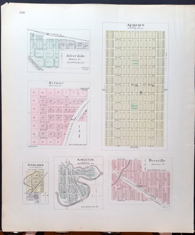 [Map] Blue Rapids (Marshall County, Kansas) [backed with] Auburn, Silver Lake, Kilmer, Richland, Rossville, & Kingston (of Shawnee County)